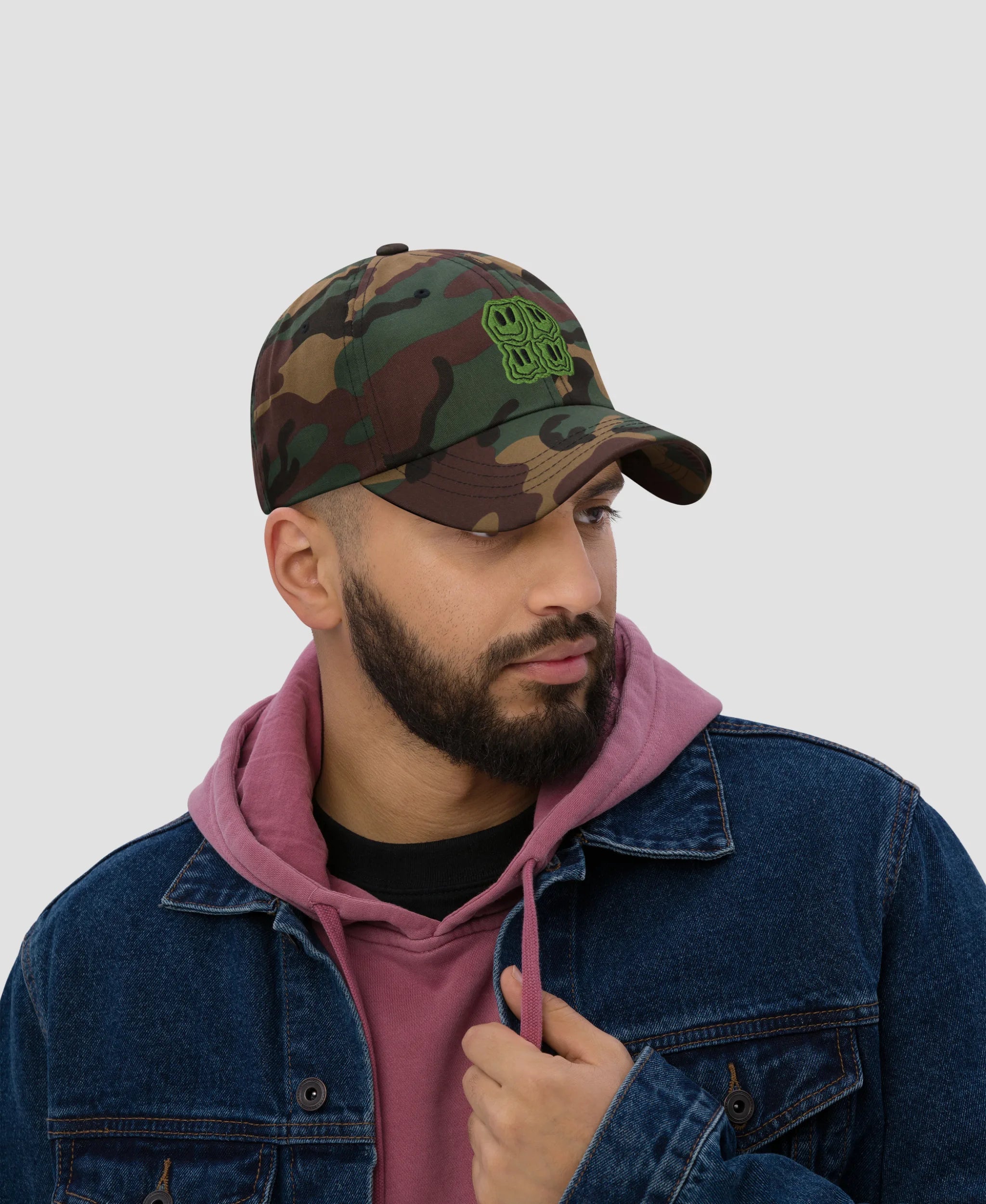 Trippy Melting Smiley Face Embroidered Streetwear Dad Hat | Retro Brim