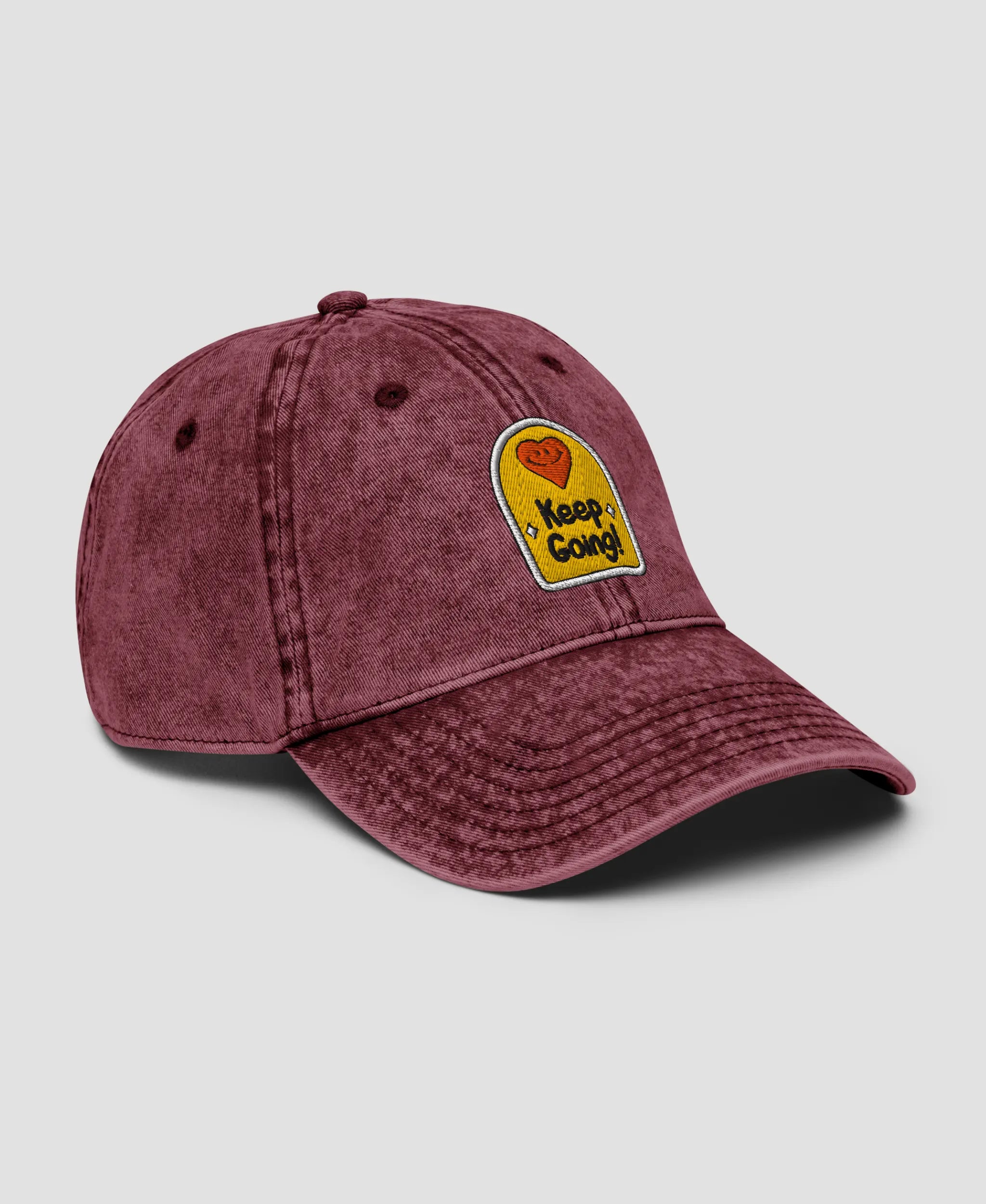 Keep Going Heart Smiley Embroidered Vintage Cap