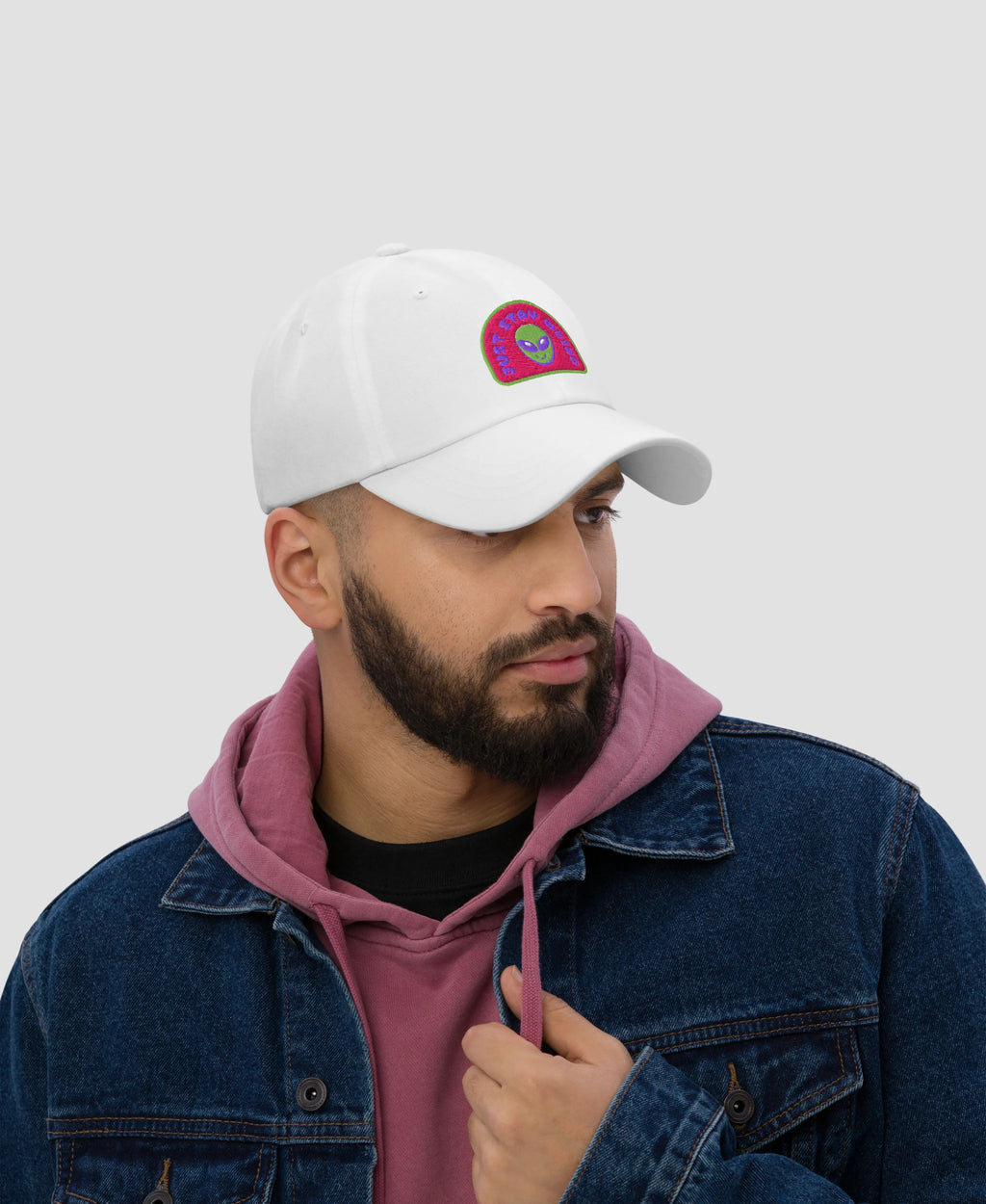 Just Stay Weird Pastel Alien Retro Embroidered Dad Hat | Retro Brim