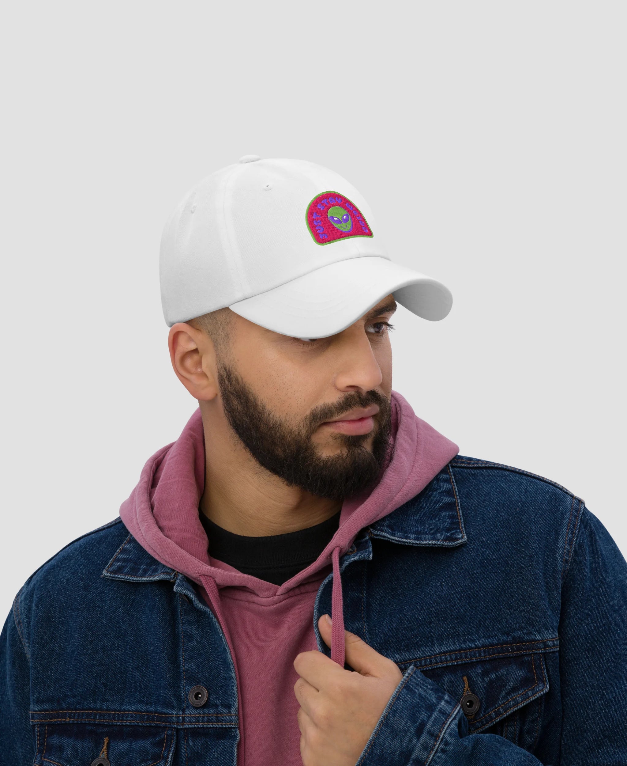 Just Stay Weird Pastel Alien Retro Embroidered Dad Hat | Retro Brim