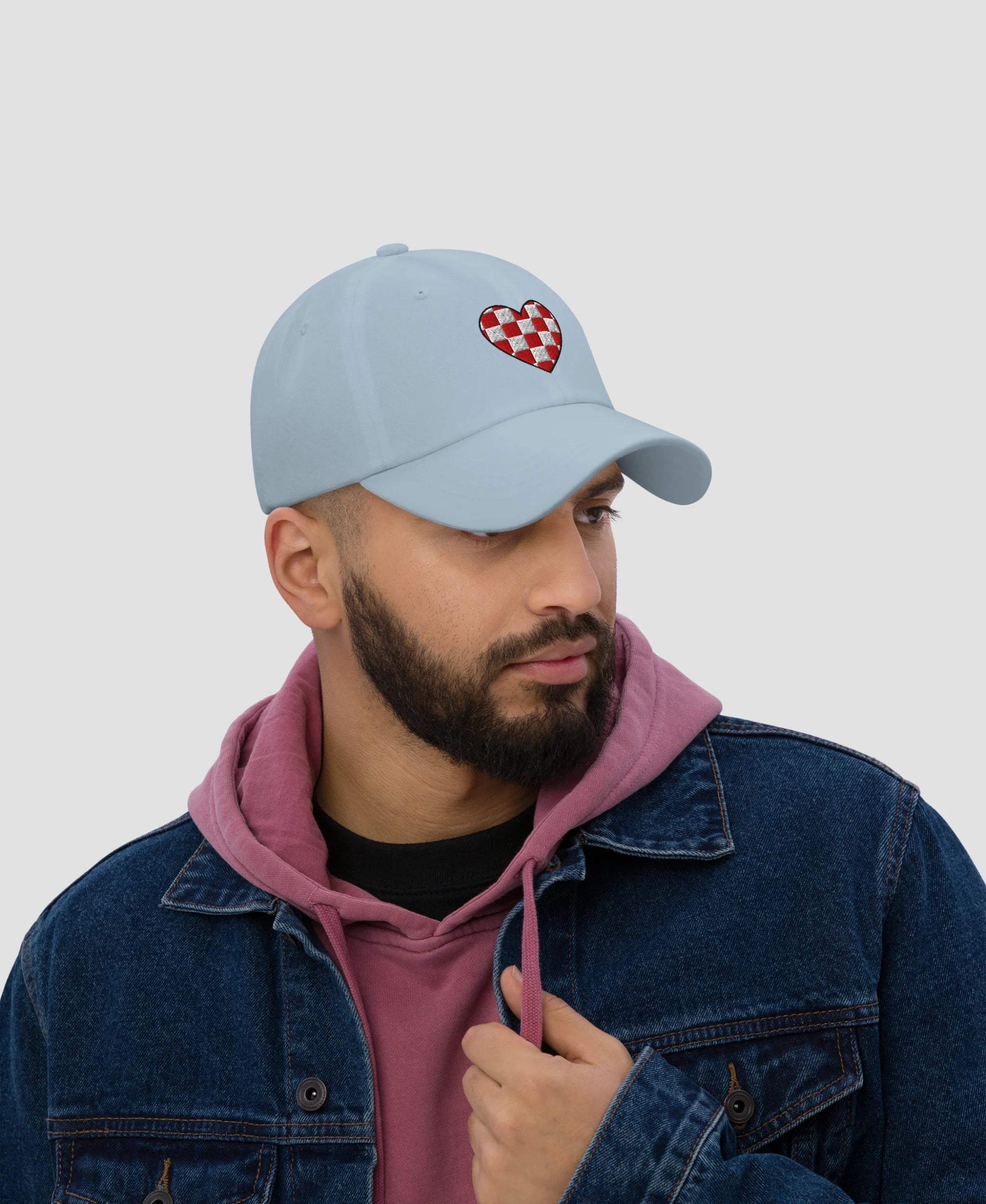 Retro Red Checkerboard Heart Embroidered Cotton Dad Hat