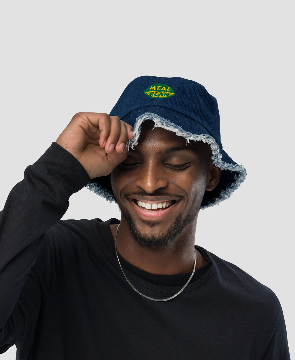Vintage Graphic Meal Plan Embroidered Distressed Denim Bucket Hat  | Retro Brim
