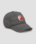 Pink Pastel Heart Yin Yang Embroidered Distressed Dad Hat
