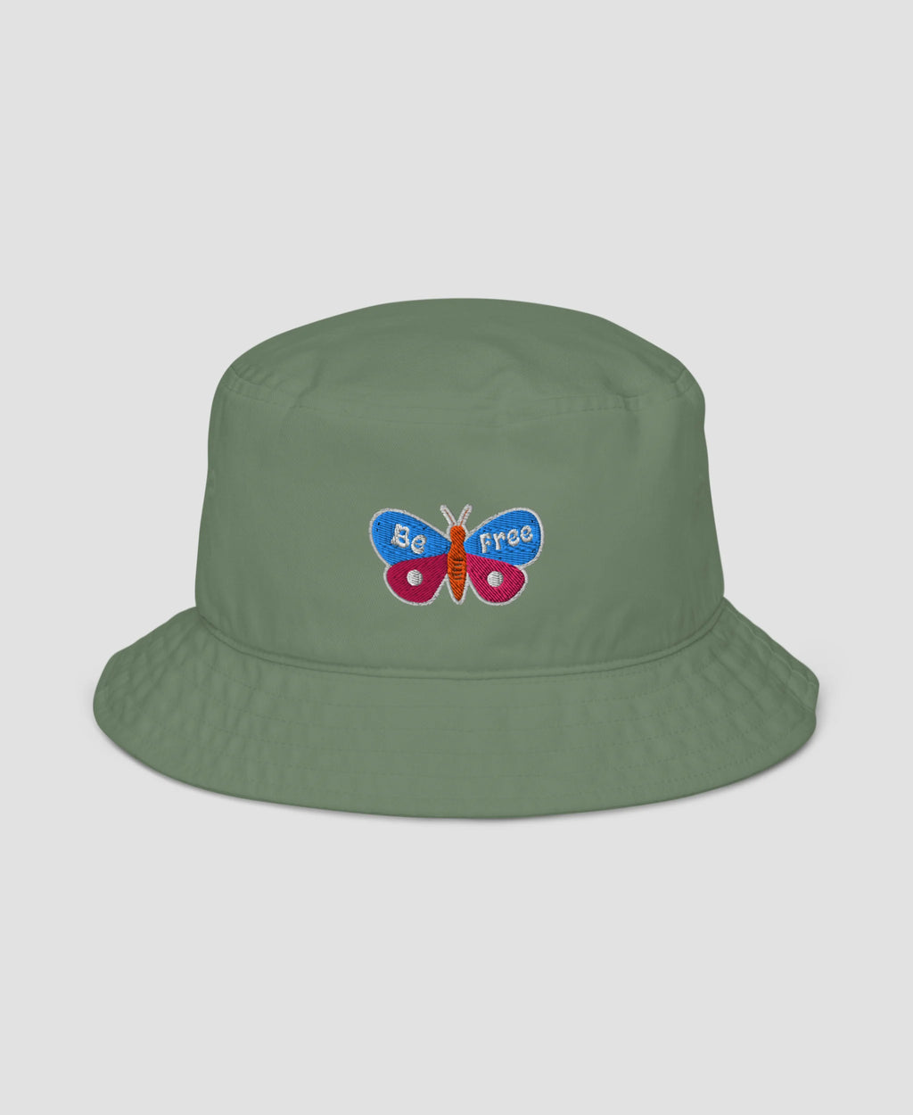 Be Free Vintage Butterfly Embroidered Organic Bucket Hat  | Retro Brim