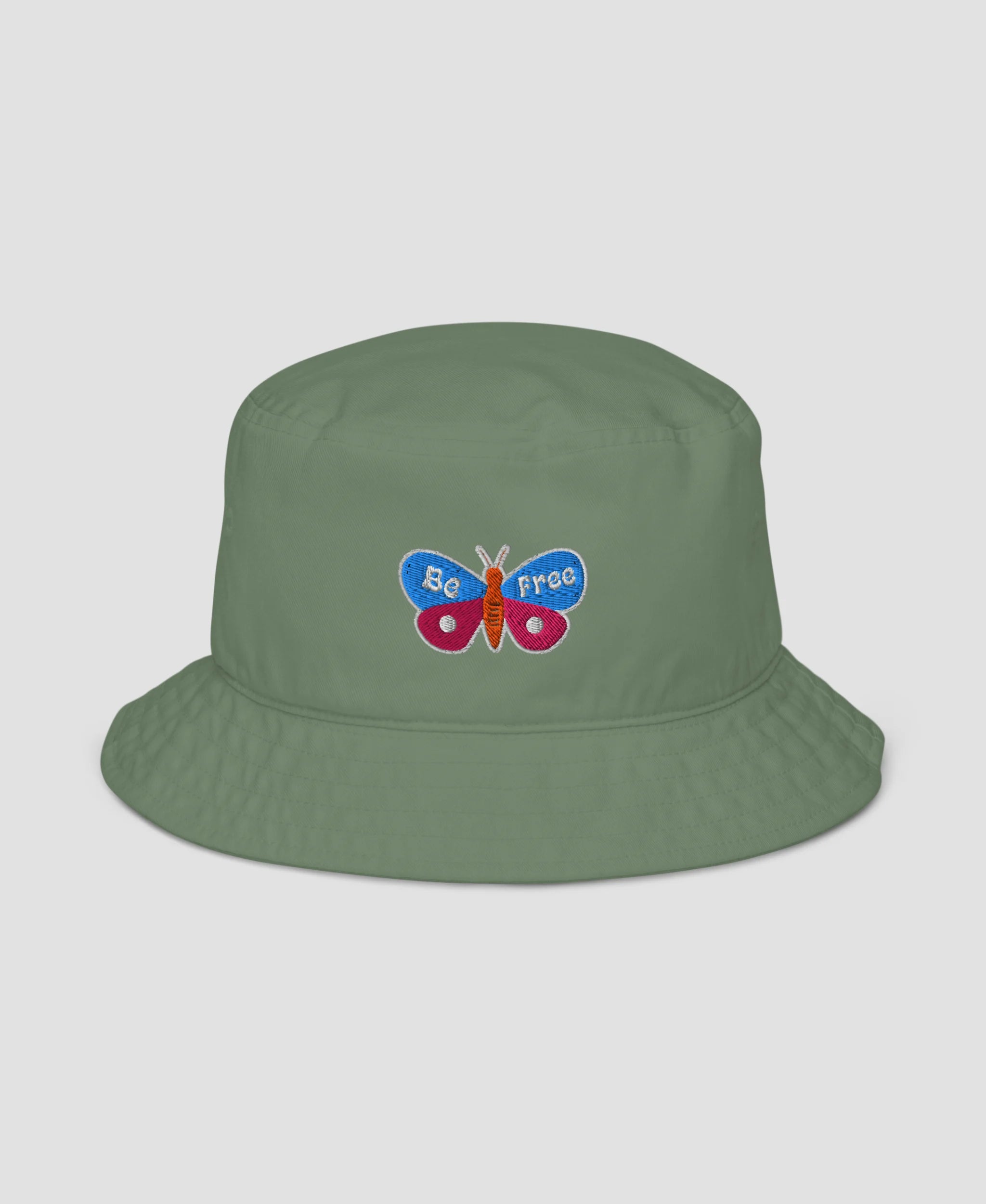 Be Free Vintage Butterfly Embroidered Organic Bucket Hat  | Retro Brim
