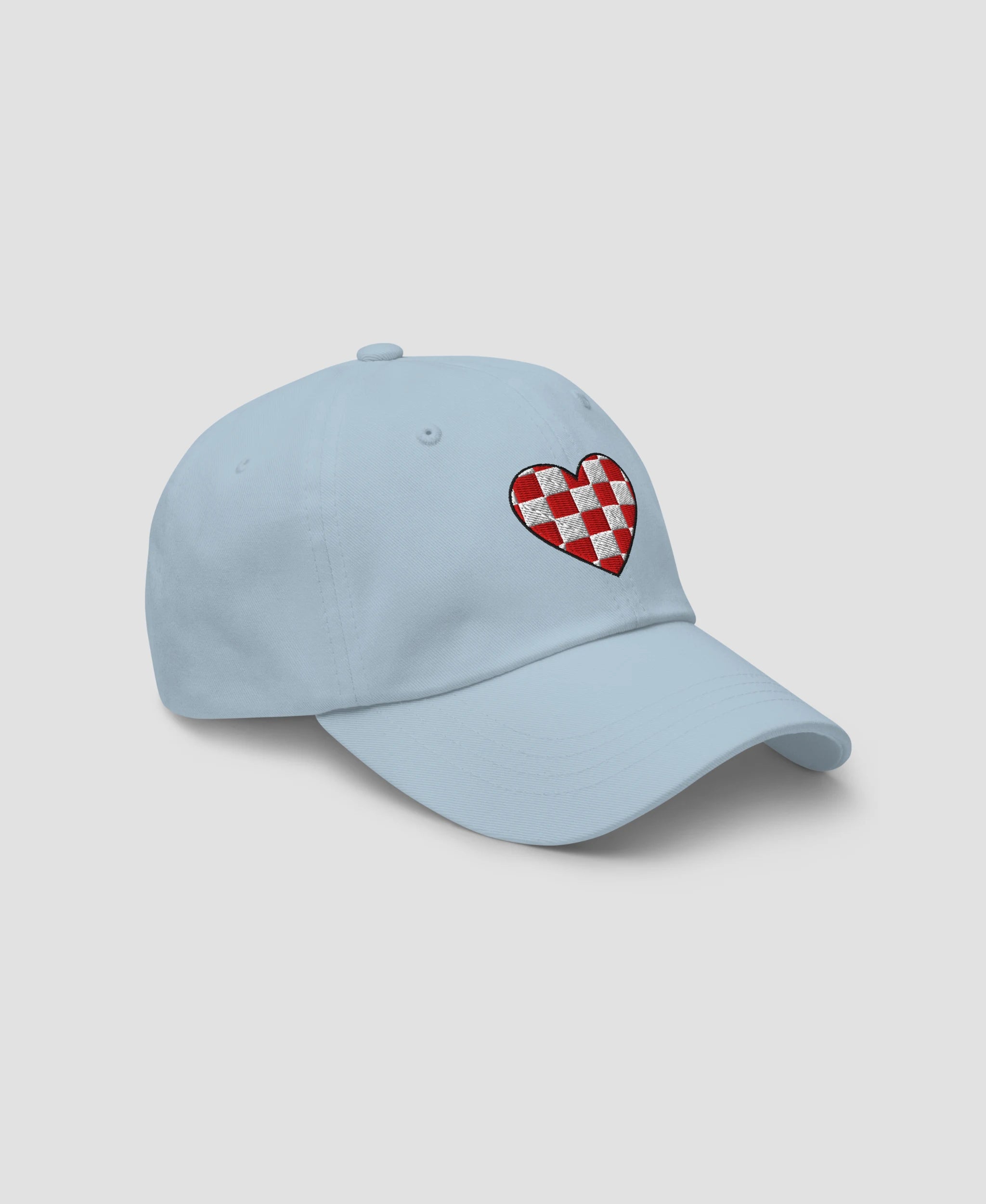 Retro Red Checkerboard Heart Embroidered Cotton Dad Hat