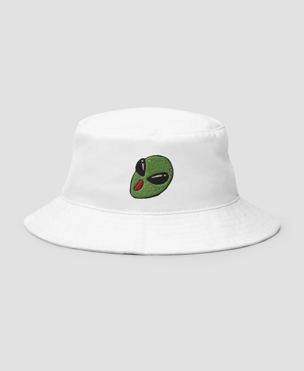 90s Grunge Green Alien Embroidered Cotton Bucket Hat | Retro Brim